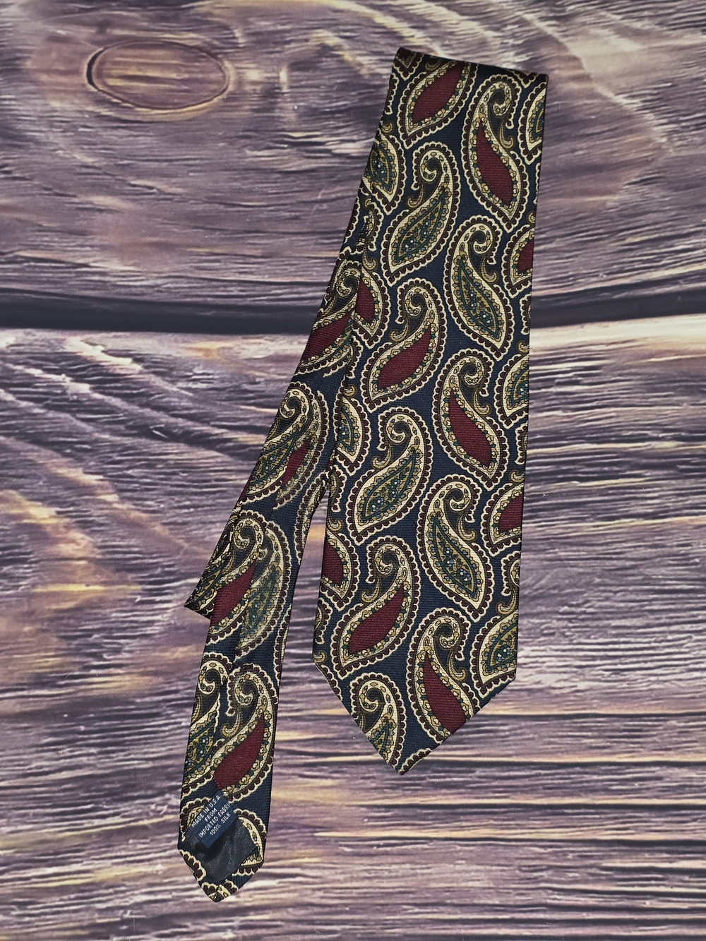 Eddie Bauer Paisley Silk Tie in Navy, Burgundy & Gold